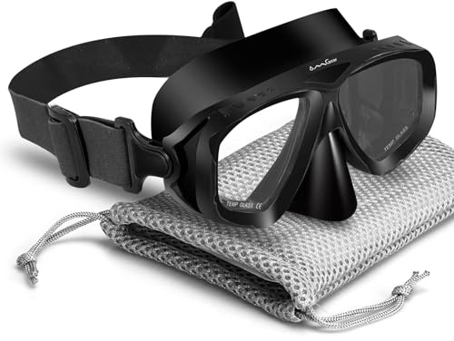 OMGear Kids Swim Goggles with Nose Cover Fabric Strap Dive Snorkel Mask for Children(4-16) Youth Snorkeling Gear Silicone Swimming Mask Anti-Scratch Anti-Fog Tempered Glass Lens(Black)