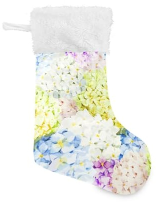 susiyo Colored Hydrangea Flower Christmas Stocking 18 Inches Large Xmas Stocking Velvet Plush Fireplace Hanging Stocking Gift Holding Bag for Christmas Holiday Party Decor