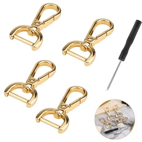 4 Stück Karabinerhaken mit Drehgelenk,Schlüsselanhänger Karabiner Gold für Taschen,Klein Taschenkarabiner,Goldene Taschenzubehör für Geldbörse,D-Ring Taschenverschlüsse Drehbarer mit Schraubendrehern