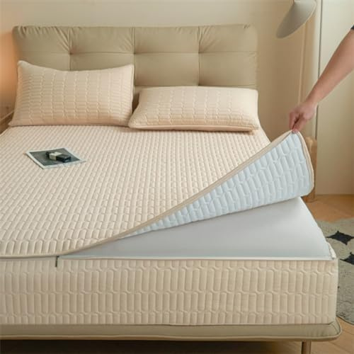 King Size Vattentätt madrasskydd 200 x 210 cm andningsbart hölje med dragkedja för allergivänlig och dammskydd tvättbart sängöverdrag anpassningsbart dra-på-lakan beige färg