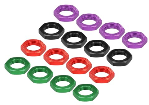 QUARKZMAN aluminium 17 mm RC hjulmutter gänga M12 x 1,0 mm, 16 st | Svart/röd/grön/lila, hexagon hjulmuttrar RC hjulmutter för 1/8 RC modellbil lastbil terrängfordon uppgraderade delar