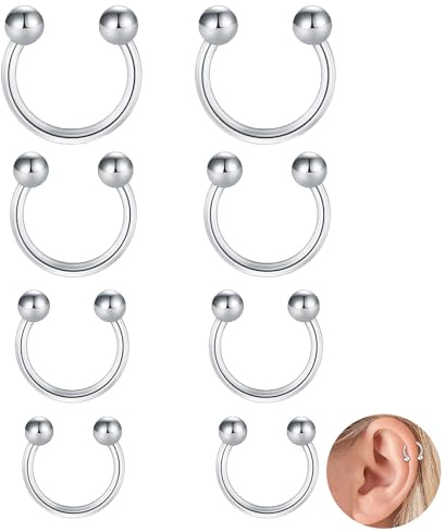 JFGDVW 8 Pcs Horseshoe Septum Piercing Jewellery, Stainless Steel Septum Ring, Septum Jewellery, Eyebrow Tragus Lip Rings Piercing Jewelry,For Women Men (6/8/10/12mm Smily Piercing Jewelry