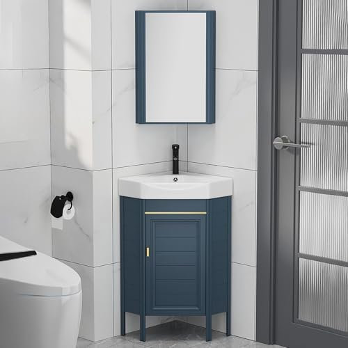 YUGXTH Lavabo d'angle, Lavabo Salle de Bain en Céramique, Meuble Lavabo d'angle, Lavabo en Céramique avec Armoire a Miroir, pour La Cuisine et La Maison(38cm/14.9in)