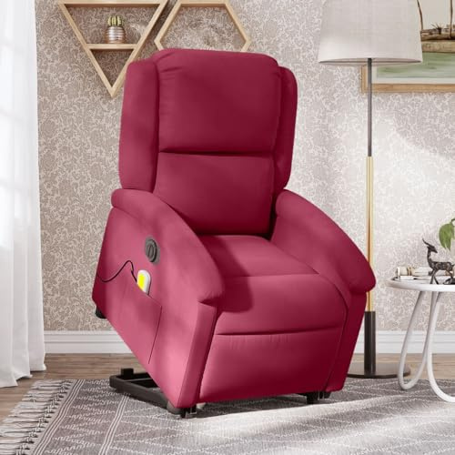 Owoxanthellate Fauteuil de massage électrique en velours rouge bordeaux - Fonction couchage - Aide au lever - 71 x 86,5 x 99,5 cm - Avec 6 massages vibrants pour salon et chambre à coucher