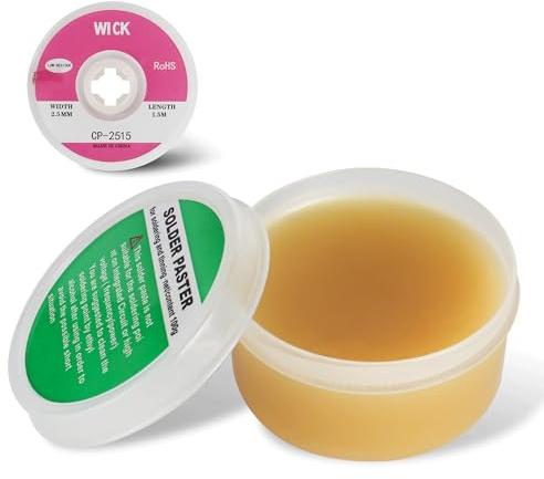 Flussmittel Soldadura, pasta de soldadura, 100 g No-Clean sin plomo colofonia fundente con hilo de desoldar (2,5 mm/1,5 m), adecuado para SMD, BGA, PCB, reparación de electrodomésticos