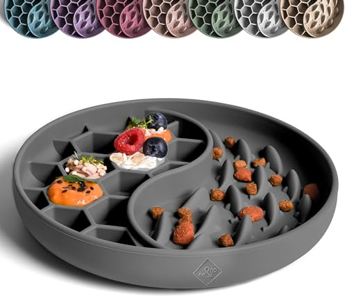 ne&no Anti-sning-skål för hundar och katter I Slow Feeder I Läckmatta hund med stor sugpropp I slickmatta katt för våt mat och torrfoder (grafit grå)