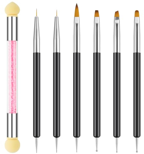 AYBUY Nagelkonstpenslar Set, 6 st Nagelkonstdesignpenna med dubbelsidig svampnagelborste, dubbelsidig linerspenseldesignpenna, punktverktyg för gelnagellack, DIY-manikyrverktygssats