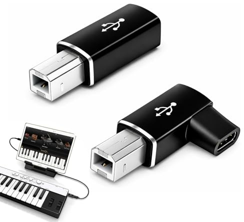 YFYWINSH 2PCS Adaptateur USB C vers USB B à 90°, Angles Droits et Courbés, Cable Imprimante, Cable USB Imprimante Compatible Pianos MIDI, Batteries Électroniques et Appareils USB-C