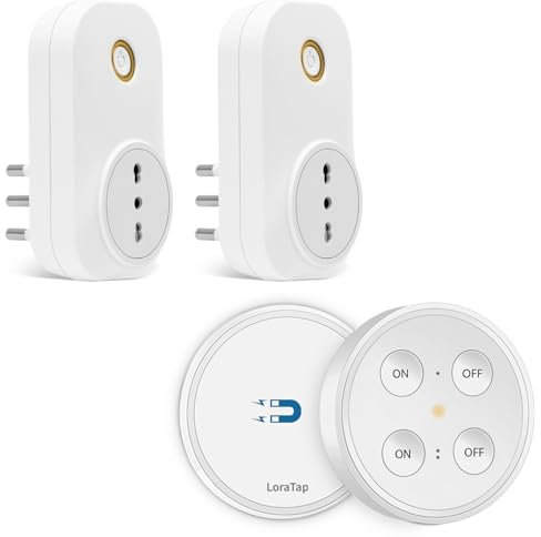 LoraTap Presa Telecomandata con Telecomando, 2 Spina Elettrica con Interruttore Senza Fili 200m Controllo Remoto On/Off per Elettrodomestici, Presa Italiana 10A 16A 3500W, Bianco, 2 Anni di Garanzia