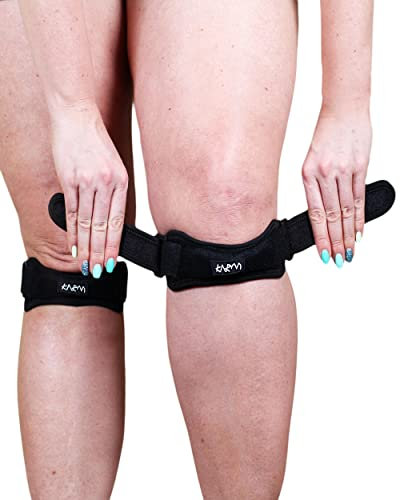 KARM Stabilisateur de rotule grande taille pour syndrome d'Osgood Schlatter tendinite rotulienne déchirures du ménisque jogging femmes hommes jeunes (noir, 2 pièces)