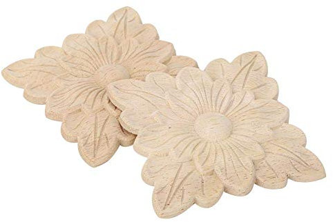 Ménage Appliques En Bois 4 Pcs Belle Fleur Motif En Bois Sculpté Applique Meubles Porte De Jardin Décoration Accessoires