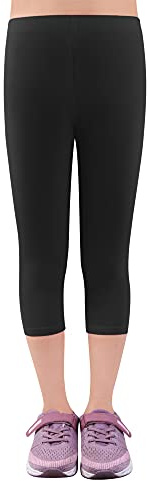 L&K-II Filles Leggings 3/4 Capri Pantalon en Coton Cycliste d'été Enfants Pantalons de Gymnastique Leggins de Sport Unicolore Lot de 1 BL 158-164