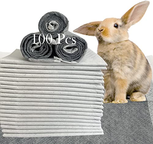 MUYG 100 Pcs Rabbit Pee Pads,Puppy Potty Training Pad Small Animals Super Absorbent Disposable Cage Liners Bamboo Charcoal Quick-Dry Mats for Rabbits Hedgehogs Chinchillas Cats Dogs(13x18In)