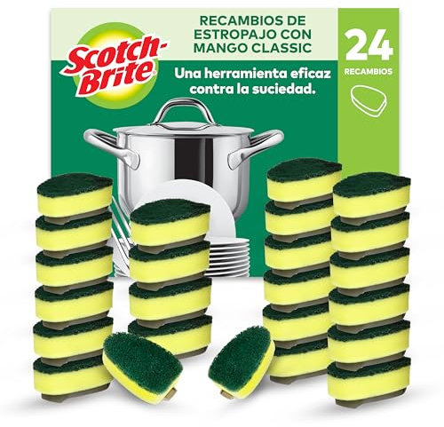 Scotch-Brite Classic Ricariche per Bacchetta con Spugna Abrasiva, 24 Pezzi - per Pulire Pentole, Padelle e Teglie da Forno