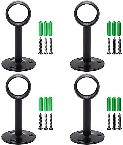 4 Pezzi Staffa di Montaggio a Soffitto, Supporti per Aste per Tende, Staffe per Tende Armadio, con 12 Viti e 12 Tubi di Espansione, per Appendere Traverse da 25 mm, Nero
