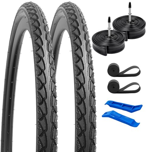 2-PCS 700C vägcykeldäck 700x38C/40-622 och 700C cykel innerslang Presta-ventil med kompatibel med 700 x 36C, 700x38C, 700x40C, cykeldäck och innerslang (Y-1074)