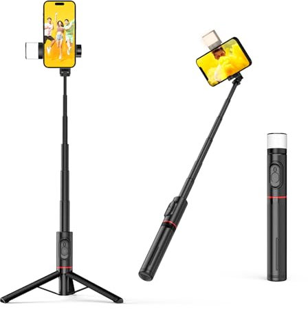 Moman Selfie Stick Trípode con Luz de Relleno, Q12S Trípode Portátil Soporte para Teléfonos 77CM Soporte de Aluminio para Teléfonos Stick para Selfies para Smartphones