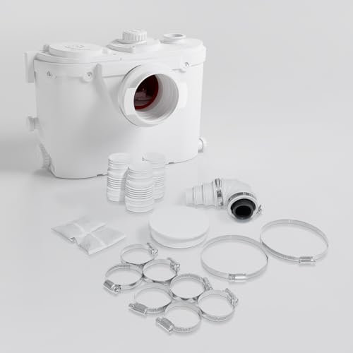 Aidoflo Hebeanlage – 100 L/min Vertikale Pumpenhöhe bis 7 m – 4 Wasser-Einlässe & 2 Auslässe – 500W Abwasserpumpe für Toilette Küche Waschbecken Dusche, Spülbecken und Badewanne