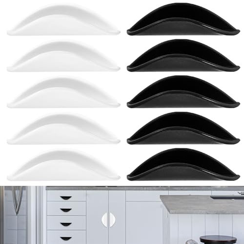 qxayxa 10 PzManiglie per Mobili da Cucina, Maniglie Cucina a Mezzaluna, Maniglie Autoadesive per Mobili, Maniglia di Armadio Maniglia per Porta in Vetro Cassetti Comodini Finestre (Nero, Bianco)