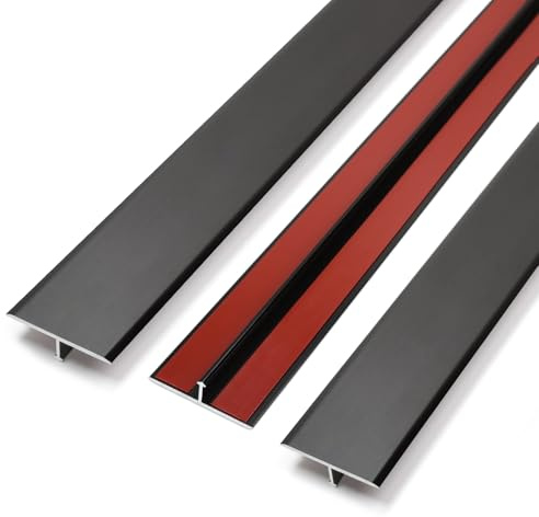 Jiekayi Aluminum T Molding Floor Transition Strip Self Adhesive, Door Threshold Strip, Edge Trim for Laminate Wood Tile Vinyl, Floor Divider for Joining Flooring Gaps (3pcs, 36 x 2 in, Black)