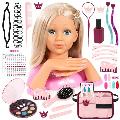 Bayer Design 90090AA Charlene Magic Nails Frisier- und Schminkkopf mit Händen und austauschbaren Fingernägeln, Make-up, Haarzubehör, Sticker, Blond