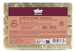 Savon Solide Vaisselle au Savon de Marseille 250g | Nettoyant Naturel Dégraissant Enrichi en Bicarbonate de Soude | Fabriqué en Provence