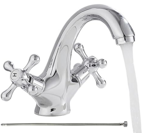 Grifo de fregadero de latón antiguo, grifo mezclador de doble mango con manguera de 60 cm, pieza de repuesto para lavadero, lavabo y tocador