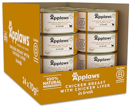 Applaws Natural Wet Cat Food, Chicken with Chicken Liver in Broth 24 x 70g