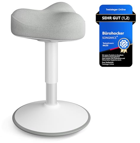 SONGMICS Hocker, Stehhocker, Stehstuhl mit Schwingeffekt, höhenverstellbar 48-65,5 cm, Anti-Rutsch-Sockel, drehbarer Sattelsitz, aktive Sitzhaltung, für Büro und Homeoffice, Taubengrau OSC018GD01
