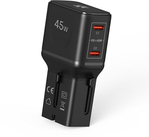 Celly – Adattatore da Viaggio Universale 45W con Doppia Porta USB-C, Compatibile 150+ Paesi, Ricarica Rapida, Design Slim e Sicuro