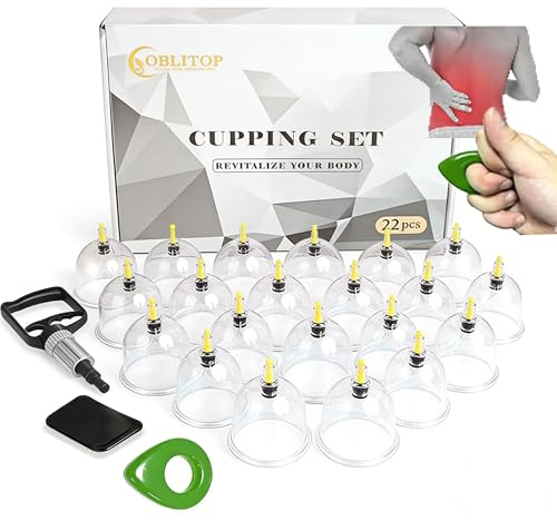 OBLITOP Coppette con pompa a vuoto, set da 22 pezzi, misura V2.0 per uomo e donna, tazze sottovuoto per muscoli del corpo, mal di schiena, massaggio cellulite, ventosa, set di coppette