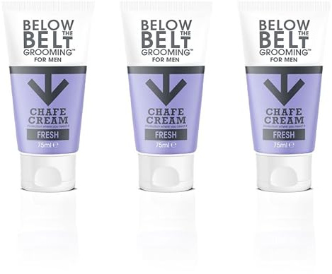 Below The Belt Anti-skavkräm för män, daglig lindring för lår och ljumskar med fräsch, kylande doft – 75 ml trioförpackning