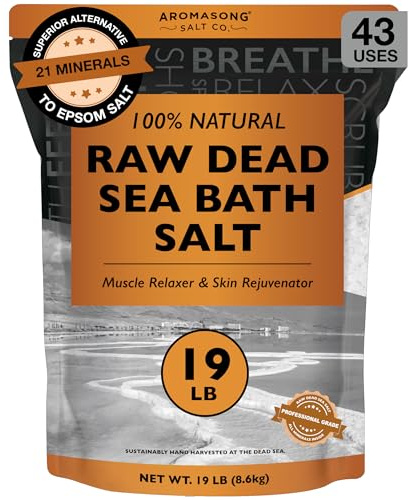 Aromasong Raw Dead Sea Bath Salt - Minimally Cleaned, Contains More Dead Sea Minerals Including Dead Sea Mud - 100% Pure & Natural Dead Sea Salts for Soaking 19 LB - Bulk Resealable Pack