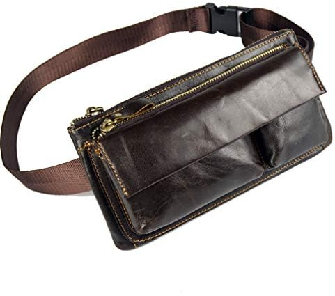 Hebetag Vintage Fanny Pack De Cuero Bolso De La Cintura para Hombres Mujeres Viajes Senderismo Correr Cadera Cinturón Delgado Teléfono Celular Monedero Billetera Bolsa de Café