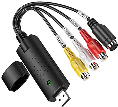 GLER Convertidor VHS a digital, adaptador de video USB 2.0 con captura de audio, compatible con NTSC, PAL, SECAM, tarjeta de captura de audio de video para Windows 2000, XP/Vista