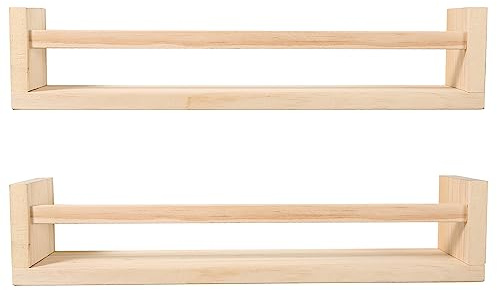 Nursery bookshelf- Set of 2- Baby floating bookshelf or Book Shelf Organizer for Kids Nursery Decor,Wall Shelves for Kitchen Spice Rack,Pine Natural Wood (nature, 16.5inch)