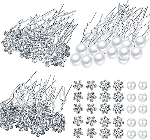 60 Pieces Bridal Wedding Hair Pins Silver Pearl Rhinestone Crystal Flower U Shape Clips Jewelry Hair Barrettes Prom Styling Decorations Accessories for Brides Bridesmaids Women