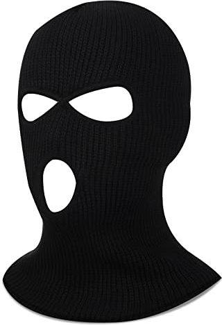 Blulu Black Balaclava Ski Mask for Men Skiing, Snowboarding, Motorcycle, Wind Protection Lightweight Neck Warmer, Full Face Cover, 3 Hole Knit Balaclava for Outdoor Sports