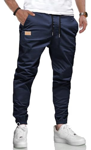 LIUPMWE Pantalones de Trabajo Hombre Casual Elásticos Jogging Pantalón Algodón Slim Fit Cargo Pants con Bolsillos Otoño Inviernos,Azul,L