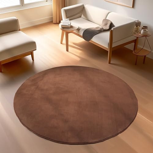 Carpettex Teppich Wohnzimmer Anti-Rutsch Teppich Waschbar in Waschmaschine 120 cm Rund Braun - Moderner Flauschiger Kurzflor Teppich Extra Weich Schlafzimmer Küche Flur Esszimmer Kinderzimmer