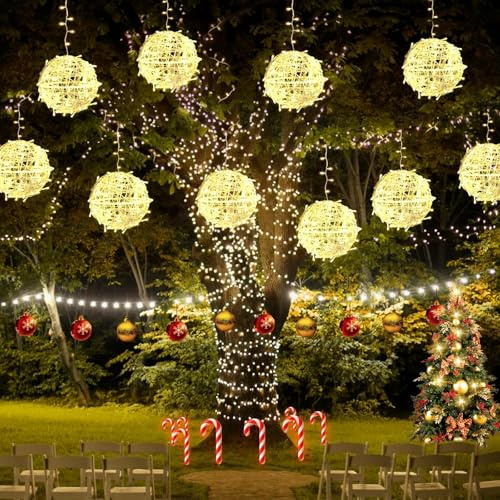 Baung Christmas String Lights Outdoors,4 Pack 7.98 Sphere Ball Tree Garden Globe Lights for Home, Party, Christmas, Porch Patio,Wedding, Garden,Tree Decoration with Memory Function Plug