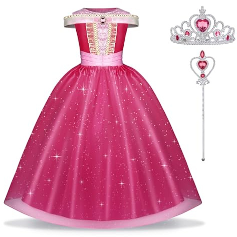 URAQT Robe de Princesse Filles, Costume de La Belle au Bois Dormant pour Fête Anniversaire, Halloween, Noël, Carnaval, Cosplay, Robe de Soirée（100）