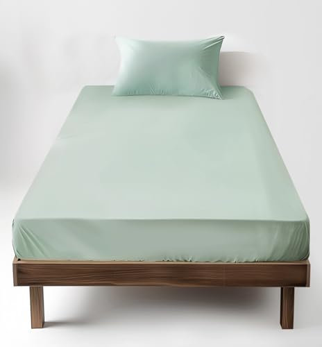 SALAD HOUSE Spannbettlaken 90x200 Grün mit extra tiefen Taschen (bis 30cm) 360° Gummizug I Straffer Sitz ohne Verrutschen I Boxspring Spannbetttuch aus Ägyptischer Baumwolle Satin I ÖKO-TEX Bettlaken