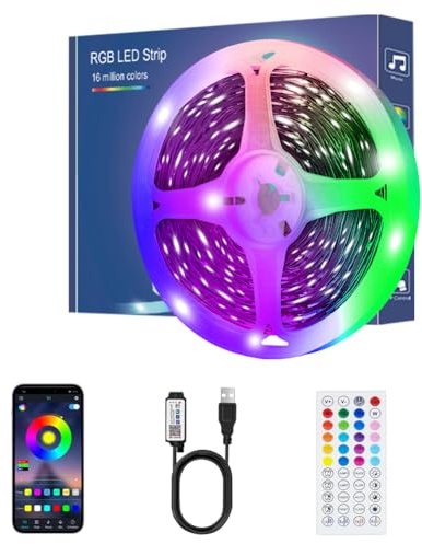 LED Strip 6M, Bluetooth RGB LED Strip, färgskiftande tejp med fjärrkontroll/appkontroll, synkroniserad musik, USB-gränssnitt, ljusslinga, LED-tejp för sovrum TV hem garderob dek