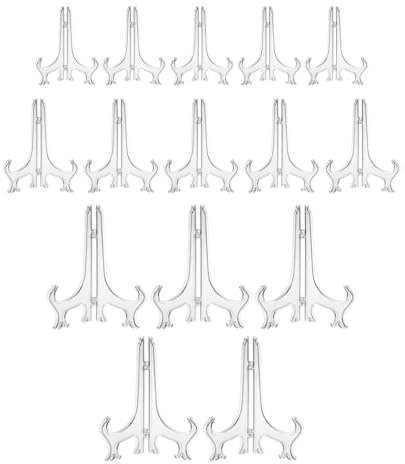 15 Pcs Plate Stand for Display, Small Plate Holders Display Stand, Mini Plate Display Stands, 7.5cm / 12.5cm/ 17.5cm Clear Plastic Easel, Folding Plate Holder for Picture, Records, handicrafts