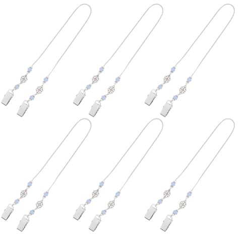 GOMAKERER 6pz Fermagli per Tovaglioli In Stile Tibetano, Fermagli per Bavaglino con Fiore In Filigrana A Sfera di Cristallo Catena per Bavaglino Dentale In Ottone Anticato per Bavaglino Da Collo, 50cm