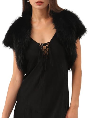 Amazhiyu Fell Brautjacke, Kurzarm Brautstola Bolero Damen, Crop Hochzeitsjacke Kunstpelz Stola, Kurz Kunstfell Winter Jacke Cardigan Offen Front für Abendkleid Hochzeit Festlich, Schwarz, M