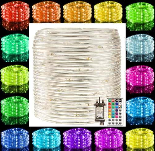 RcStarry 30M/100FT Dia 3MM Rope/Wire Lights 16 Colors Changing, Indoor Outdoor String Light Plug in, 300 LEDs IP67 Waterproof Rope Light with Remote for Bedroom Wedding Patio Deck, Bedroom and More