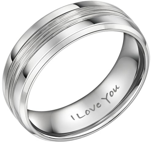 Willis Judd Mens Titanium Ring Engraved I Love You In Gift Box 8mm Wedding Band Ring for Men Engagement Ring Comfort Fit