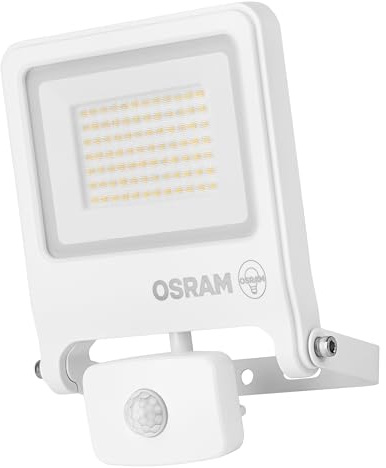 OSRAM ENDURA FLOOD PC 50W LED-strålkastare med sensor, 3000K varmvit, 5000 lumen, IP44-strålkastare PIR-detektor, skymningsfunktion 2–1000 lux